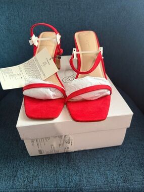 Women's Red Strappy Block Heel Sandals
